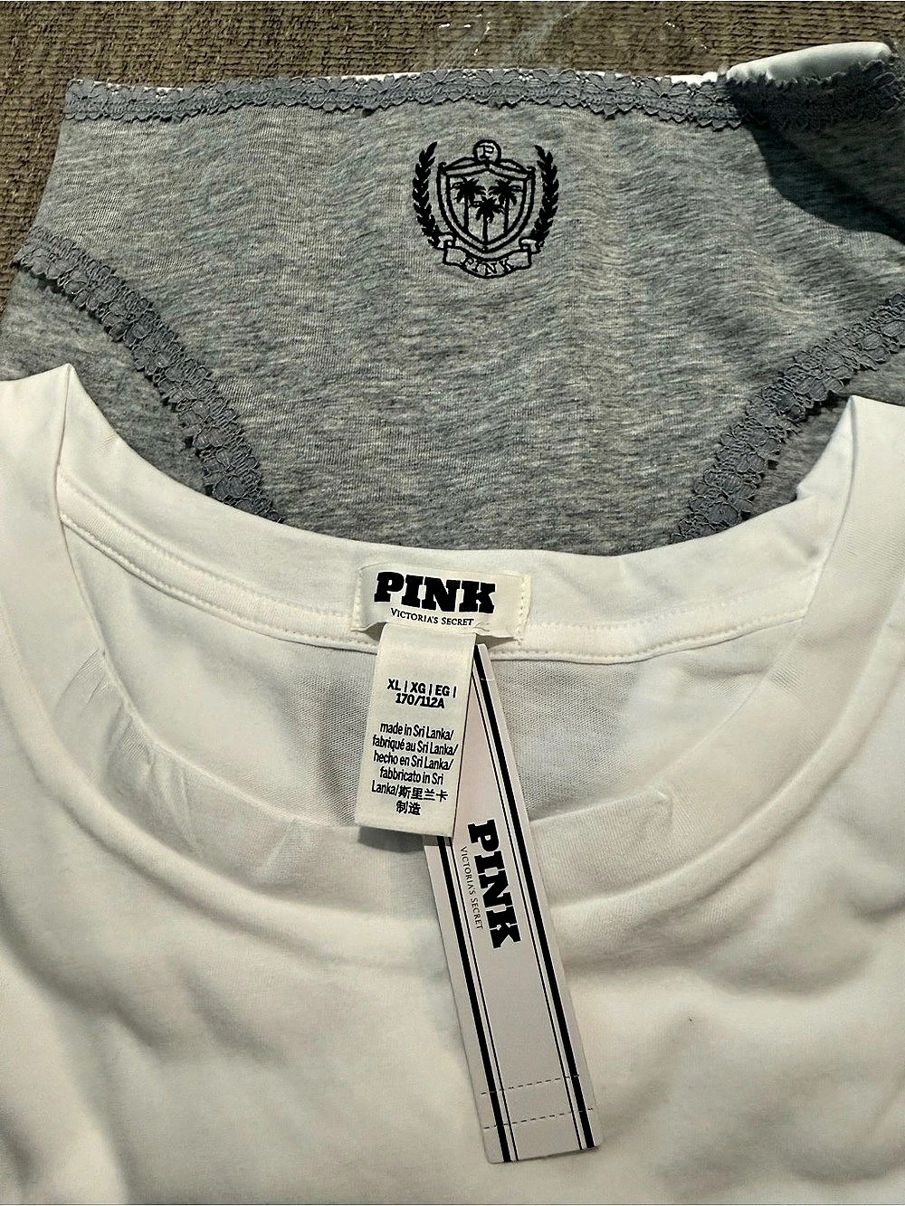 PINK Lace Trim Brief in White & Gray XL NWT and t-shirt